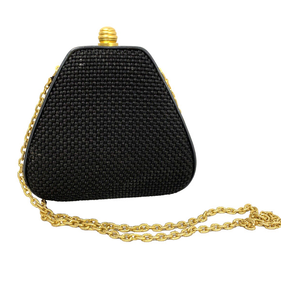 Inge Christopher Box Style Bag Black Woven Leather Convertible Clutch Purse - Picture 4 of 12